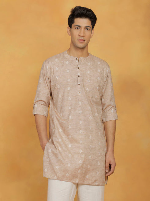 Vastramay Men's Beige Cotton Kurta